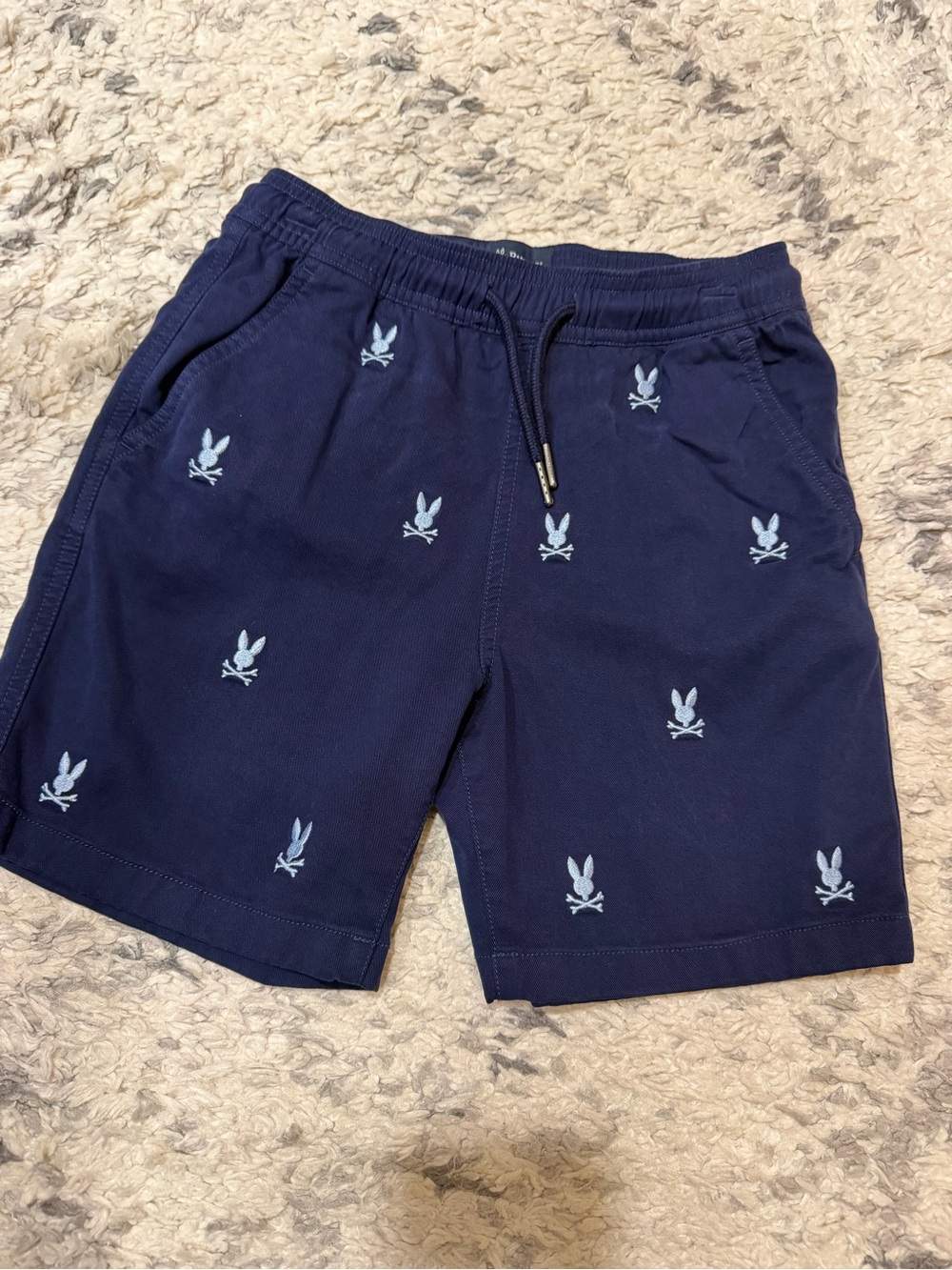 Psycho Bunny Navy Shorts with Light Blue Bunny Embroidery